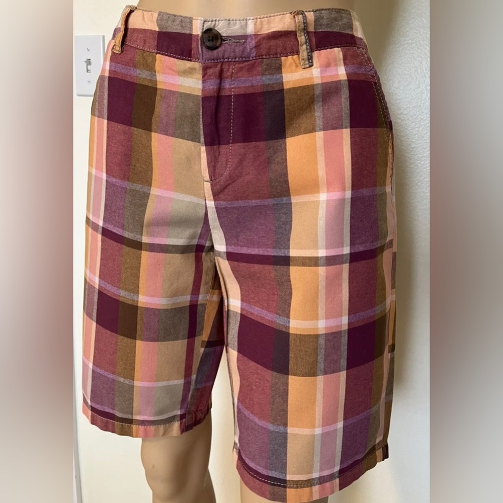 Merona-90's/Y2K Vintage, Womens, Orange, Plaid, Golf, Bermuda Shorts. Size-4 - Picture 3 of 9